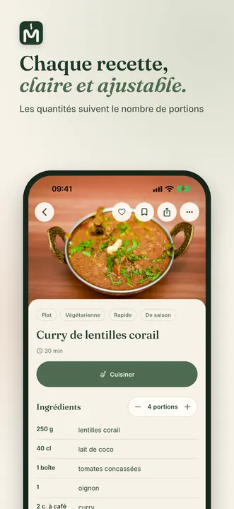 Fiche recette, portions ajustables